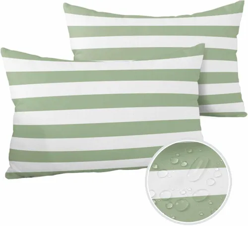 Vista 29 de Fundas de almohada de exterior impermeables de 16 x 16 pulgadas, fundas de almohada de poliéster con rayas blancas y negras, fundas decorativas