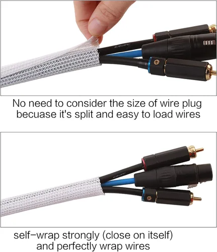 Vista 9 de Alex Tech Protector de cable de 10 pies y 1/2 de pulgada, funda dividida para cable USB, cable de alimentación, de audio y video, protege los cables
