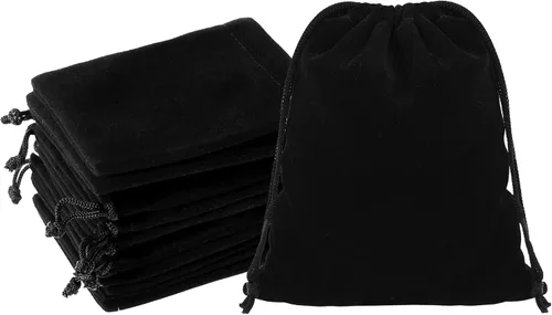 Vista 11 de Mandala Crafts Bolsas de terciopelo negro con cordón de 14 x 14 pulgadas, 10 bolsas grandes de terciopelo con cordón a granel para regalos de fiesta