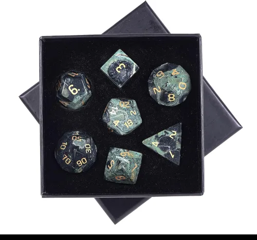 Vista 19 de mookaitedecor Juego de 7 dados poliédricos de cristal de ágata india, dados pulidos de piedras pulidas para juegos de mesa RPG MTG decoración