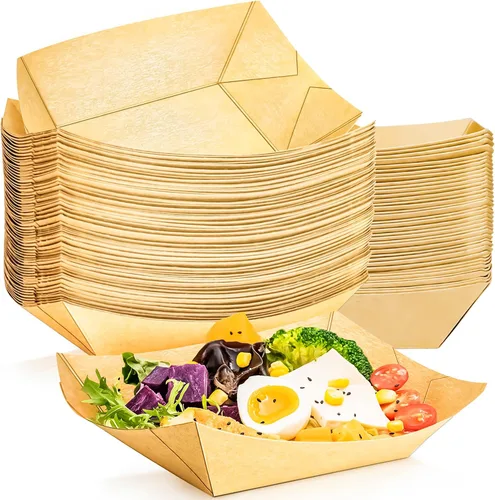 Vista 8 de paquete de 80 unidades de bandejas de papel para barco de comida de 0.5 libras, bandejas desechables de papel pequeñas, recipientes de 0.5 libras