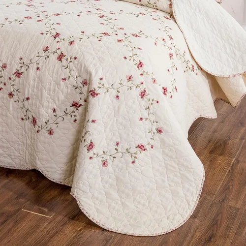 Vista 103 de Mixinni - Juego de colcha reversible de 2 piezas, tamaño individual, color beige, con patrón bordado elegante, juego de edredón y funda de almohada