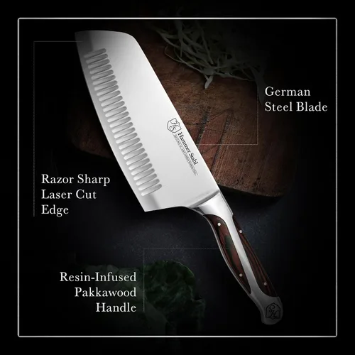 Vista 2 de Hammer Stahl Cuchilla de verduras de 7 pulgadas, cuchillo de cortar profesional, acero forjado alemán de alto carbono, mango ergonómico de madera