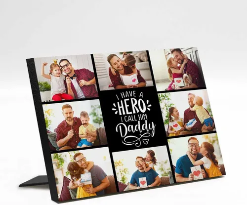 Vista 10 de InterestPrint Panel de fotos personalizado para papá y nombre para exhibición de mesa, Papá te amamos más que todas las estrellas en el cielo, marco