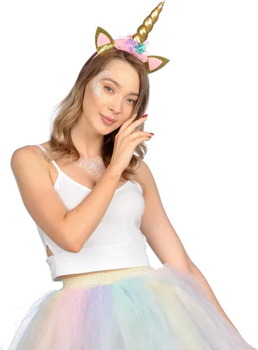 Vista 3 de Funcredible Diadema de unicornio con purpurina gruesa, diadema de cuerno de unicornio y purpurina gruesa, accesorios de disfraz de pony pequeño