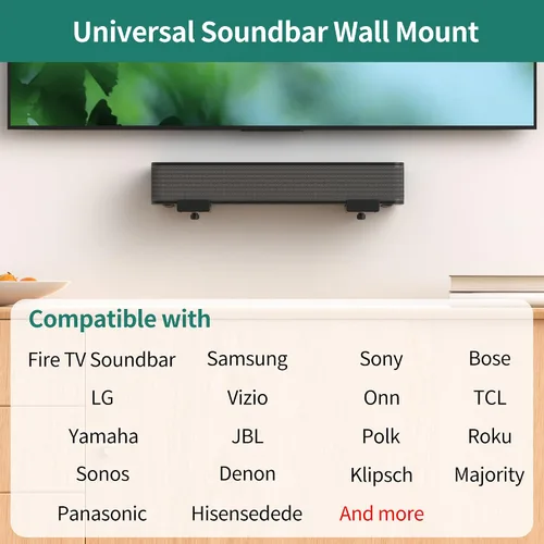 Vista 9 de HomeMount Soporte de pared para barra de sonido, soportes de barra de El metal resistente soporta 33 libras y mantiene tu barra de sonido debajo