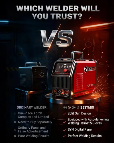 Vista 5 de BESTMIG 135A Soldador MIG - Soldador de núcleo de flujo 3 en 1, máquina de soldadura MIG/Lift TIG/Stick - Inversor IGBT portátil - 110 V con casco