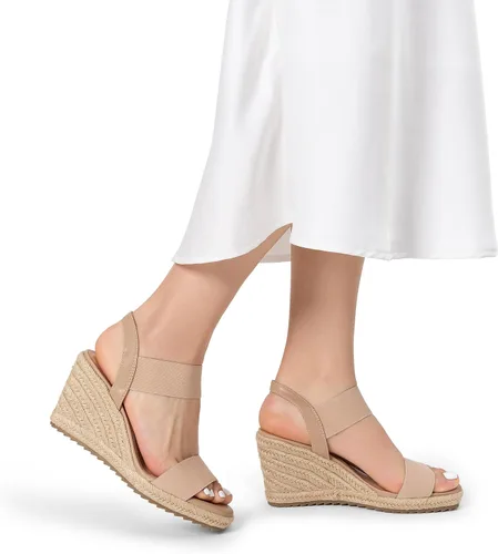 Vista 6 de DREAM PAIRS Alpargatas de punta abierta para mujer, sandalias de plataforma elegantes sin cordones con correa elástica en el tobillo