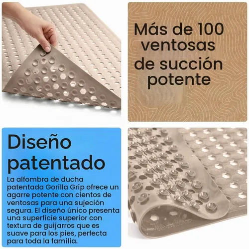 Vista 3 de GORILLA GRIP - Alfombrilla patentada cuadrada para cabina de ducha, alfombrillas pequeñas para el piso de la bañera para duchas de pie, ventosas