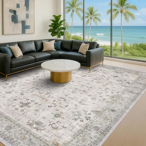 Vista 207 de Hazo Haus – Alfombra pequeña para entrada, cocina o baño, antideslizante con base de goma, resistente a las manchas y a la decoloración, diseño