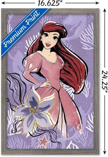Vista 3 de Disney Ultimate Princess Celebration - Póster de pared de Ariel, 22.4 pulgadas de largo x 14.7 pulgadas, versión enmarcada en madera de granero