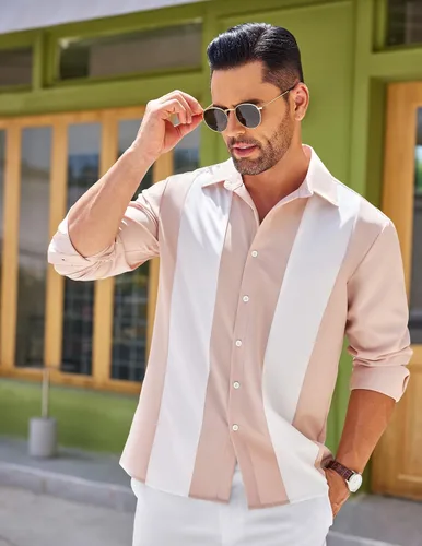 Vista 3 de COOFANDY Men's Vintage Bowling Shirt Casual Long Sleeve Button Down Retro Shirt