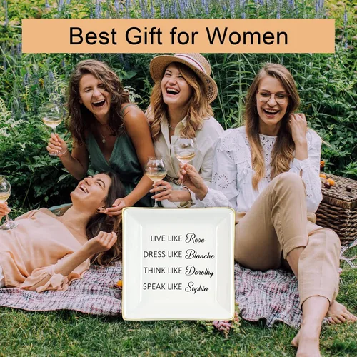 Vista 6 de Plato para anillos de regalo para niñas doradas, regalos de amistad, regalos divertidos de cumpleaños para mujeres, Live Like Rose Dress Like