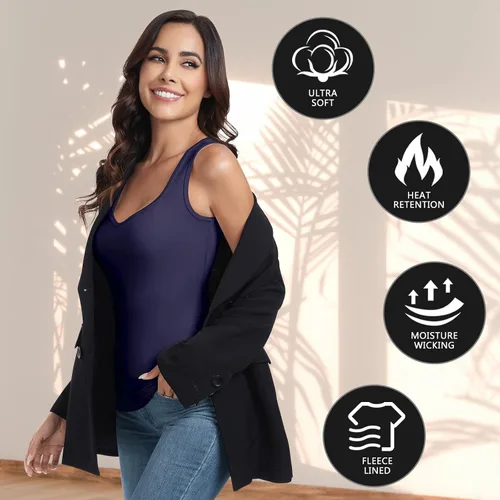 Vista 5 de WOWENY Camiseta sin mangas de forro polar térmico para mujer, sin mangas, cuello corazón, chaleco de invierno, ropa interior, camiseta cálida