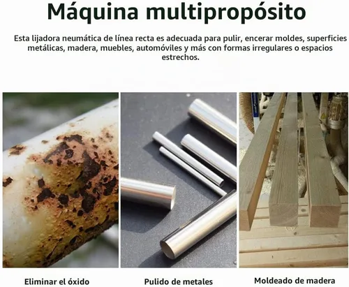 Vista 7 de Lijadora de aire, mini lijadora de aire de línea recta con 2 almohadillas de lijado, lijadora neumática orbital aleatoria, pulidora de mano con cera