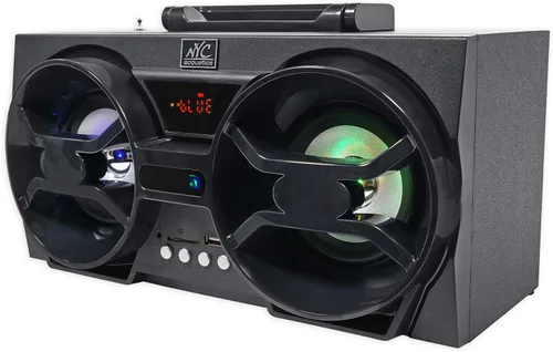Vista 3 de NYC Acoustics NPB3 Dual 4 "Altavoz Bluetooth Boombox portátil+USB/SD/LED+Remoto, Negro