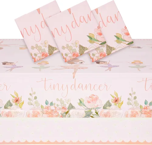 Vista 12 de Paquete de 3 manteles florales de plástico para suministros de fiesta de primer cumpleaños de bebé niña (54 x 108 pulgadas)