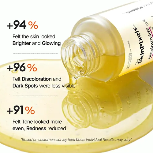 Vista 6 de The SkinPixels Suero facial iluminador y resplandor de niacinamida al 10% – Reduce las manchas oscuras, el acné, las líneas finas y las arrugas
