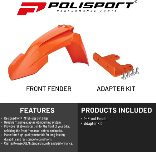 Vista 2 de Polisport Guardabarros delantero para motocross (MX) para moto todoterreno KTM EXC/EXC-F y SX/SX-F (2007-2013), calidad OEM, duradera, flexible