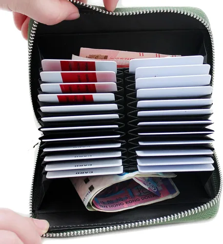 Vista 38 de boshiho Cartera con bloqueo RFID de 24 ranuras para tarjetas de crédito, de piel auténtica, organizador de múltiples tarjetas, con cremallera