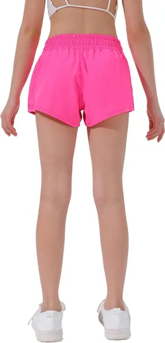 Vista 4 de Aurefin Pantalones cortos deportivos para niñas, pantalones cortos ligeros para correr para adolescentes, niñas, pantalones cortos deportivos