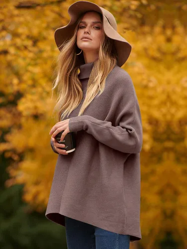 Vista 6 de Caracilia - Suéter de manga larga con cuello de tortuga para mujer, con dobladillo irregular, estilo informal, suéter de punto