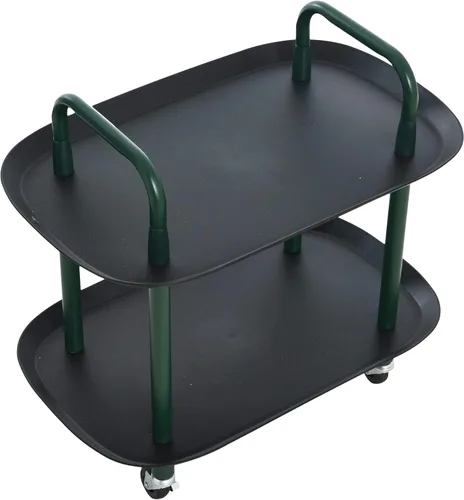 Vista 5 de Main + Mesa Carrito moderno de plástico y metal de 2 niveles, negro y verde oscuro