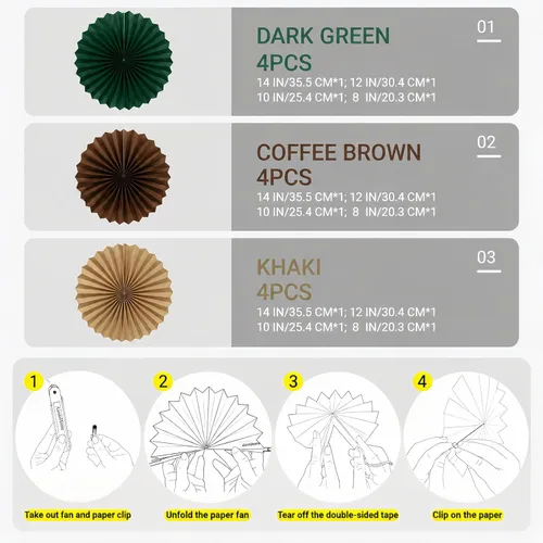 Vista 3 de AimtoHome Paquete de 12 abanicos de papel colgantes redondos de Kraft verde y marrón