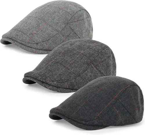 Vista 21 de 3 piezas de gorra Newsboy de algodón para hombre, gorra plana ajustable genial