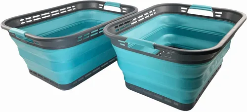 Vista 12 de SAMMART - Canasta plegable de plástico para la ropa sucia de 42L (11 galones) – Contenedor/organizador de almacenamiento plegable – Tina portátil
