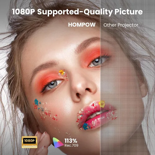 Vista 2 de HOMPOW Mini proyector con Bluetooth bidireccional, proyector portátil para uso de cine en casa, compatible con 1080P para proyector al aire Blanco