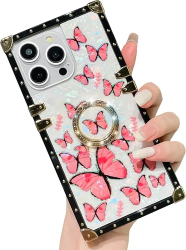 Vista 16 de Funda Rectangular de Lujo Femenina Compatible con iPhone 16 Pro Max Diseñada con Soporte de Anillo de Diamante con Función de Atril