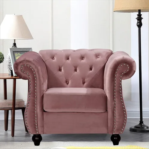 Vista 17 de Container Furniture Direct Feinstein - Sofá de terciopelo moderno Chesterfield para sala de estar con cabezas de clavos, acolchado de diamante