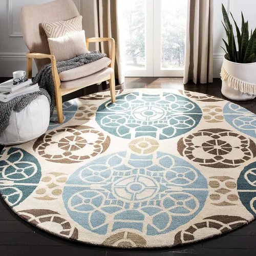 Vista 25 de SAFAVIEH Wyndham Collection - Alfombra decorativa de 2 x 3 pies, beige y azul, hecha a mano, lana moderna, ideal para zonas de alto tráfico