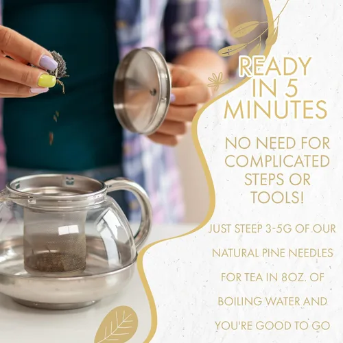Vista 3 de Fusion Select Té de aguja de pino 100% natural, té de hierbas frescas y naturales de hojas sueltas para relajación, inmunidad y salud, agujas