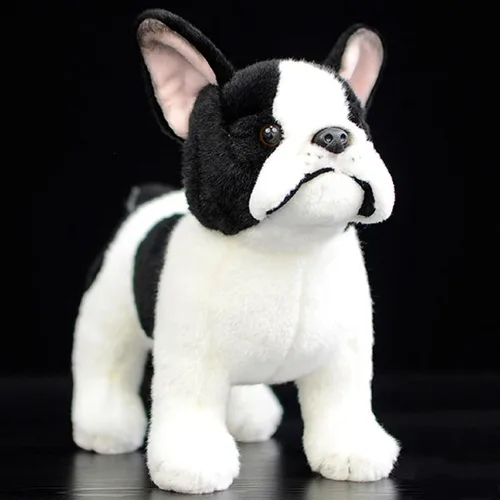 Vista 4 de FRANKIEZHOU Peluche realista de bulldog francés, juguete de peluche negro de 10.24 pulgadas, compañero abrazador para perros, niños, niñas, niños