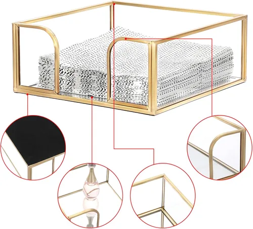 Vista 5 de Sumnacon Servilletero cuadrado de cristal para servilletero, de tamaño de cóctel, de color dorado, elegante, para cocina, mesa de comedor