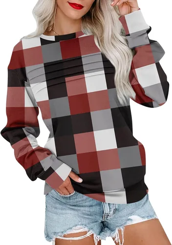 Vista 14 de Sudaderas para mujer, cuello redondo, manga larga, suave, ajuste holgado, ropa de primavera y otoño 2026, S-2XL