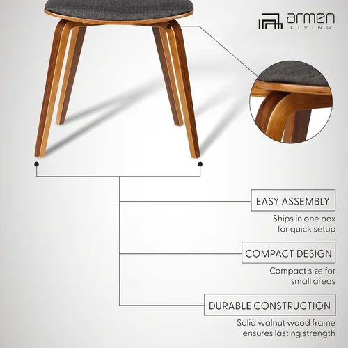 Vista 4 de Armen Living Jaguar Silla de comedor en tela de carbón y acabado de madera de nogal, acabado carbón/nogal, 20 pulgadas de profundidad x 18 pulgadas