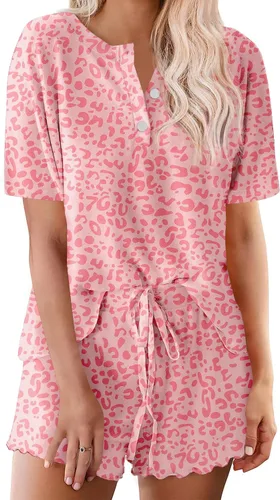 Vista 34 de Ekouaer Conjunto de pijamas teñidos con técnica tie dye para mujer, ropa de dormir, 2 piezas, conjuntos de pijamas, ropa de relajación A-tie Dye