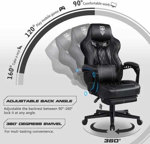 Vista 5 de Vonesse Silla para Videojuegos, Silla de Oficina para Computadora con Reposapiés, Sillas Reclinables para Juegos para Adultos, Silla Ergonómica