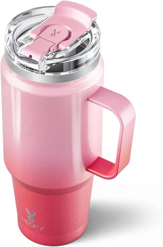 Vista 22 de Meoky Vaso de viaje de acero inoxidable de 40 onzas con asa, taza de viaje de acero inoxidable con tapa para sorber 2 en 1, taza de café aislada al