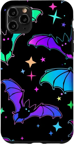 Vista 13 de iPhone 16 Gótico Bat Halloween Patrón Spooky Bats Lover Regalo en funda negra