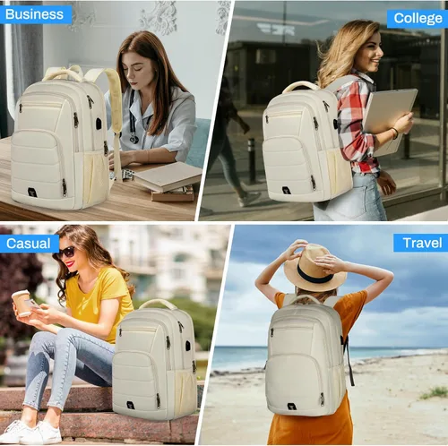 Vista 6 de RAINSMORE Mochila para laptop de 17 pulgadas, mochila de viaje grande para mujer, mochila impermeable para computadora, trabajo, universidad, bolsa