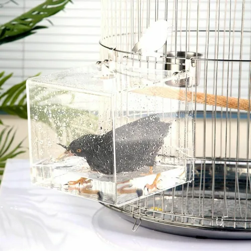 Vista 9 de GURECOD Cubo de baño colgante para pájaros, bañera de pájaros, caja de ducha, cuenco de jaula, accesorio para pájaros pequeños, periquitos canarios