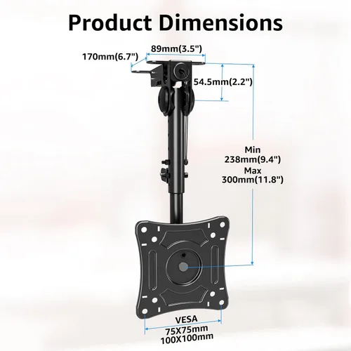 Vista 9 de MOUNTUP - Soporte plegable para debajo del gabinete de TV - Soporte de TV abatible y giratorio, se adapta a pantallas LCD de 13-32" hasta 22 libras