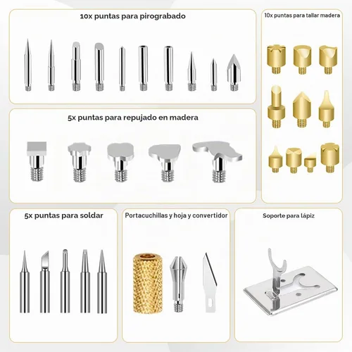 Vista 2 de Kit de Combustión de Madera, Juego de Herramienta de Combustión de Madera con Temperatura Ajustable 200~450 ℃ Kit de Pirografía para Adultos Juego