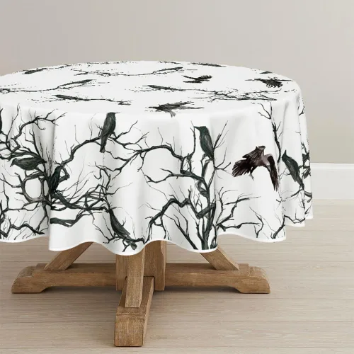 Vista 8 de Horaldaily Mantel rectangular de Halloween de 52 x 70 pulgadas, diseño de cuervo, lavable, para fiesta, picnic, cena, decoración