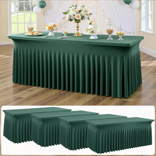 Vista 19 de Paquete de 2 manteles de elastano azul bebé de 6 pies con falda de mesa con volantes, manteles ajustables elásticos sin arrugas para mesas