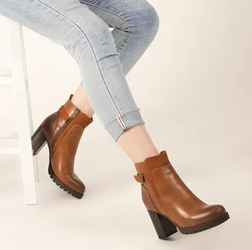 Vista 3 de mysoft Botines de mujer con tacón grueso apilado y cremallera